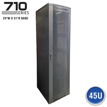 Quest Mfg Floor Enclosure Server Cabinet, Vented Mesh Door, 45U, 7' x 23"W x 31"D, Black FE7119-45-02